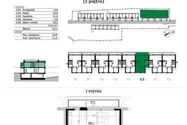 Rzut - Mieszkanie na sprzedaż 3 pokoje o powierzchni 71,5 m² - numer C3.2 w Dębowe Zacisze
