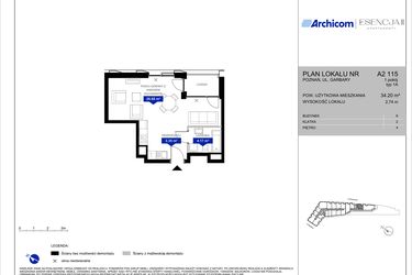 Rzut - Mieszkanie na sprzedaż 1 pokój o powierzchni 34,2 m² - numer A2.115 w Apartamenty Esencja II