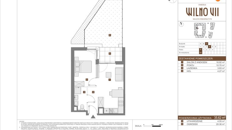 Rzut - Mieszkanie na sprzedaż 2 pokoje o powierzchni 35,62 m² - numer C.93 w Osiedle Wilno VII etap 3