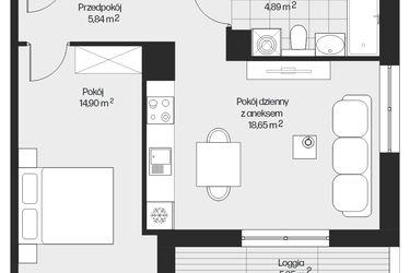 Rzut - Mieszkanie na sprzedaż 2 pokoje o powierzchni 44,28 m² - numer G1-110 w Piasta Park VI