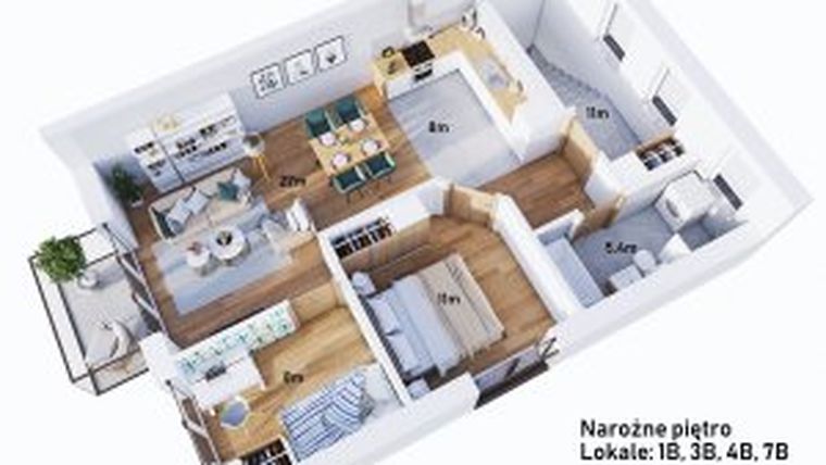 Rzut - Mieszkanie na sprzedaż 3 pokoje o powierzchni 70 m² - numer 3B w Osiedle Podlaskie Sady etap 3
