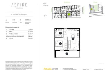 Rzut - Mieszkanie na sprzedaż 2 pokoje o powierzchni 35,81 m² - numer A.31 w Aspire