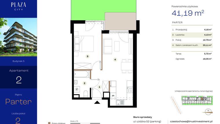 Rzut - Mieszkanie na sprzedaż 2 pokoje o powierzchni 41,19 m² - numer B5M2 w Plaza City