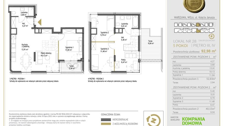 Rzut - Mieszkanie na sprzedaż 5 pokoi o powierzchni 92,98 m² - numer WKJ-LM-28 w Wola Księcia Janusza