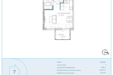 Rzut - Mieszkanie na sprzedaż 1 pokój o powierzchni 28,95 m² - numer D7 w Dwa Jeziora CD