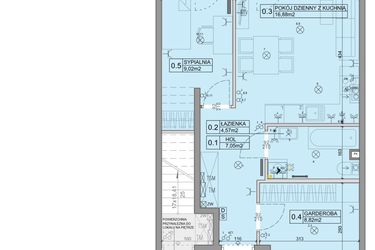 Rzut - Mieszkanie na sprzedaż 3 pokoje o powierzchni 46,34 m² - numer 91 w Manufaktura Marki 2 etap IV