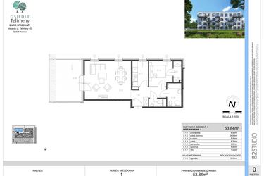Rzut - Mieszkanie na sprzedaż 2 pokoje o powierzchni 53,84 m² - numer A.1 w Osiedle Telimeny etap III