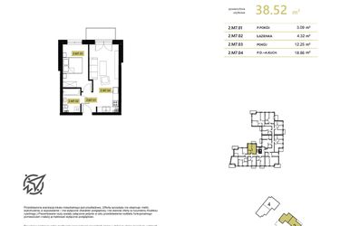 Rzut - Mieszkanie na sprzedaż 2 pokoje o powierzchni 38,2 m² - numer 2M7 w Stary Browar bud. 2