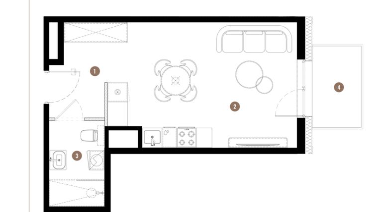 Rzut - Mieszkanie na sprzedaż 1 pokój o powierzchni 30,36 m² - numer C3.02.07 w Apartamenty Reytana