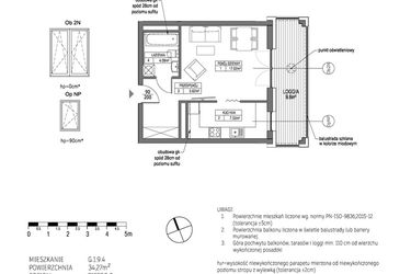 Rzut - Mieszkanie na sprzedaż 1 pokój o powierzchni 34,27 m² - numer G.1.9.4 w City Park bud. G i H