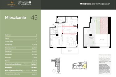 Rzut - Mieszkanie na sprzedaż 1 pokój o powierzchni 91,55 m² - numer C45 w Stawowa Residence - etap V