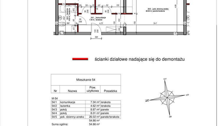 Rzut - Mieszkanie na sprzedaż 3 pokoje o powierzchni 54,86 m² - numer I.2.54 w Osiedle Nowy Manhattan
