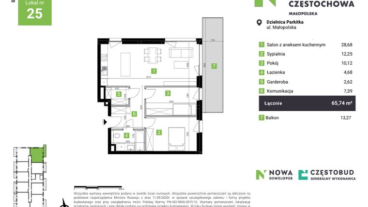 Rzut - Mieszkanie na sprzedaż 3 pokoje o powierzchni 65,74 m² - numer C25 w Nowa Częstochowa Małopolska