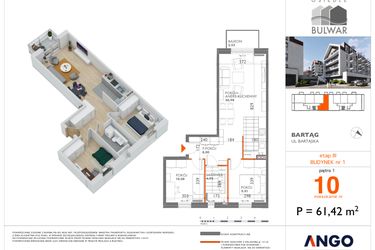 Rzut - Mieszkanie na sprzedaż 3 pokoje o powierzchni 61,42 m² - numer B3.10 w Bulwar bud. 3