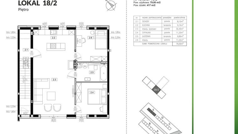 Rzut - Mieszkanie na sprzedaż 3 pokoje o powierzchni 79 m² - numer 18/2 w Szczęśliwa Polana