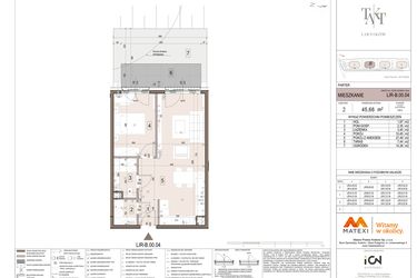 Rzut - Mieszkanie na sprzedaż 2 pokoje o powierzchni 45,66 m² - numer B.00.04 w Takt Lirników