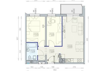Rzut - Mieszkanie na sprzedaż 3 pokoje o powierzchni 54,24 m² - numer K1 1/8/12/3a w Południk 17 - budynek K1