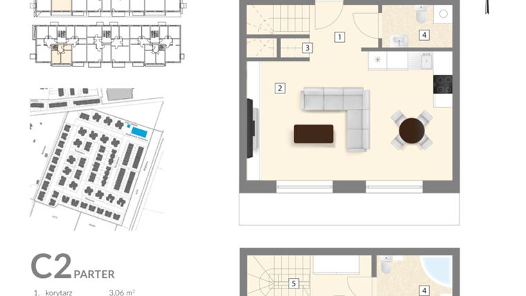 Rzut - Mieszkanie na sprzedaż 3 pokoje o powierzchni 67 m² - numer C2 w Błękitne Aleje Etap XV