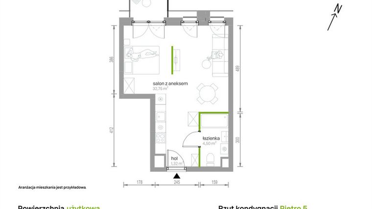 Rzut - Mieszkanie na sprzedaż 1 pokój o powierzchni 38,57 m² - numer 5/A/08 w Kijowska Vita