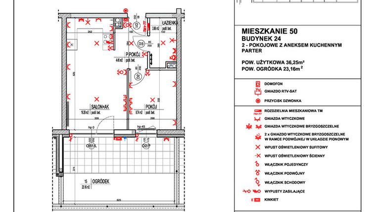Rzut - Mieszkanie na sprzedaż 2 pokoje o powierzchni 36,25 m² - numer 50 w Osiedle 4 Pory Roku - Etap VIII