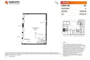 Rzut - Lokal użytkowy na sprzedaż 1 pokój o powierzchni 70,58 m² - numer 5 w Esencja