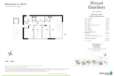 Rzut - Mieszkanie na sprzedaż 5 pokoi o powierzchni 110,65 m² - numer A02.01 w Royal Garden Wilanów Apartamenty