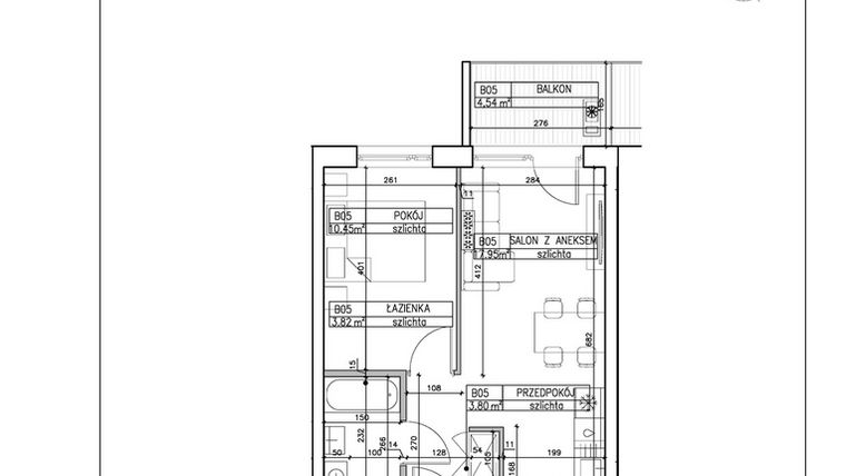 Rzut - Mieszkanie na sprzedaż 2 pokoje o powierzchni 36,02 m² - numer B5 w Symfonia - Chodkiewicza 9