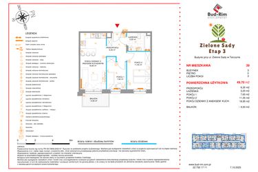 Rzut - Mieszkanie na sprzedaż 3 pokoje o powierzchni 49,7 m² - numer 39 w Zielone Sady etap III