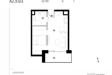 Rzut - Mieszkanie na sprzedaż 1 pokój o powierzchni 32,41 m² - numer A2.5.03 w Belg Apartamenty etap II