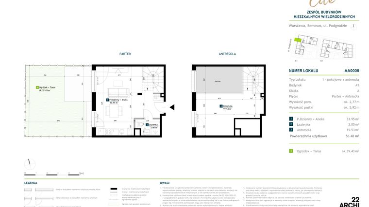 Rzut - Mieszkanie na sprzedaż 1 pokój o powierzchni 56,48 m² - numer AA0005 w Viva Cité 2
