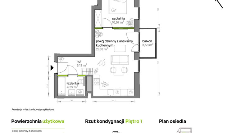 Rzut - Mieszkanie na sprzedaż 2 pokoje o powierzchni 42,72 m² - numer AA0101 w Ptasia Vita