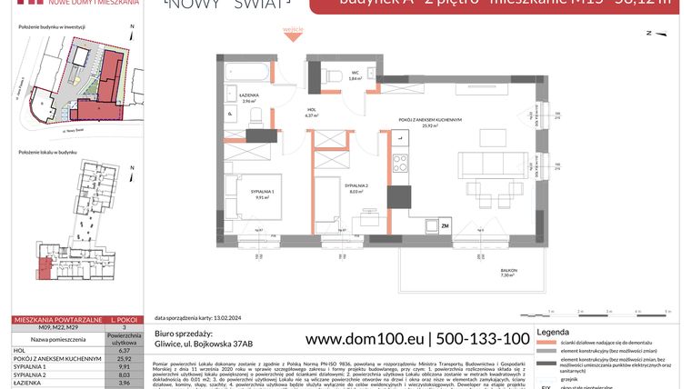 Rzut - Mieszkanie na sprzedaż 3 pokoje o powierzchni 58,12 m² - numer M15 w Apartamenty Nowy Świat