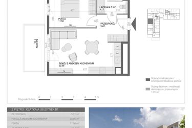 Rzut - Mieszkanie na sprzedaż 2 pokoje o powierzchni 43,84 m² - numer M24 w Modern House II