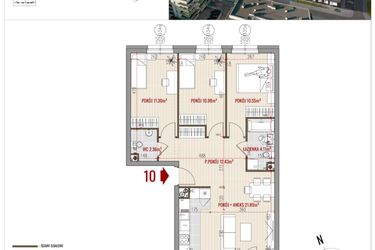 Rzut - Mieszkanie na sprzedaż 4 pokoje o powierzchni 73,62 m² - numer 10 w HUZAR B3