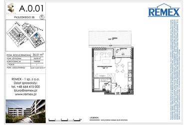Rzut - Mieszkanie na sprzedaż 1 pokój o powierzchni 35,51 m² - numer A.0.01 w Osiedle BALTICA