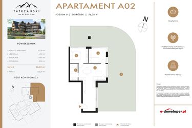 Rzut - Mieszkanie na sprzedaż 3 pokoje o powierzchni 56,49 m² - numer A02 w Tatrzański Resort
