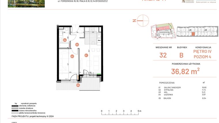 Rzut - Mieszkanie na sprzedaż 2 pokoje o powierzchni 36,82 m² - numer 12.32 w Osiedle Nowe Horyzonty etap III