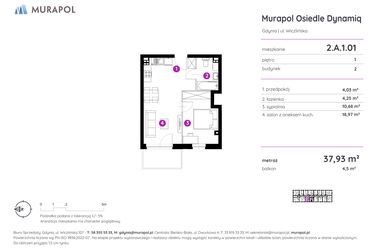 Rzut - Mieszkanie na sprzedaż 2 pokoje o powierzchni 37,93 m² - numer 2.A.1.01 w Murapol Osiedle Dynamiq