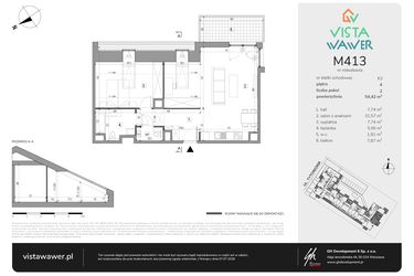 Rzut - Mieszkanie na sprzedaż 2 pokoje o powierzchni 54,42 m² - numer M413 w Vista Wawer
