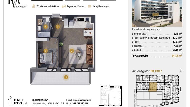 Rzut - Mieszkanie na sprzedaż 2 pokoje o powierzchni 54,35 m² - numer M2.4 w La Vie Art