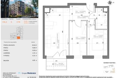 Rzut - Mieszkanie na sprzedaż 3 pokoje o powierzchni 52,36 m² - numer I-C74 w Industria etap I-D oraz I-C