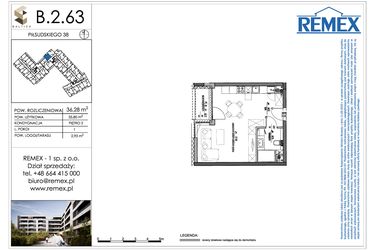 Rzut - Mieszkanie na sprzedaż 1 pokój o powierzchni 36,28 m² - numer B.2.63 w Osiedle BALTICA