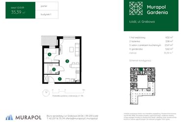 Rzut - Mieszkanie na sprzedaż 1 pokój o powierzchni 35,39 m² - numer 1.D.0.09 w Murapol Gardenia