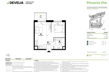 Rzut - Mieszkanie na sprzedaż 1 pokój o powierzchni 28,99 m² - numer AA0406 w Pilczycka Vita