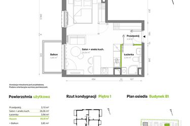 Rzut - Mieszkanie na sprzedaż 1 pokój o powierzchni 33,1 m² - numer B1.01.10 w Południe Vita