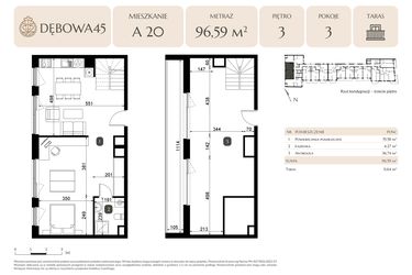 Rzut - Mieszkanie na sprzedaż 2 pokoje o powierzchni 96,59 m² - numer A.20 w Dębowa 45