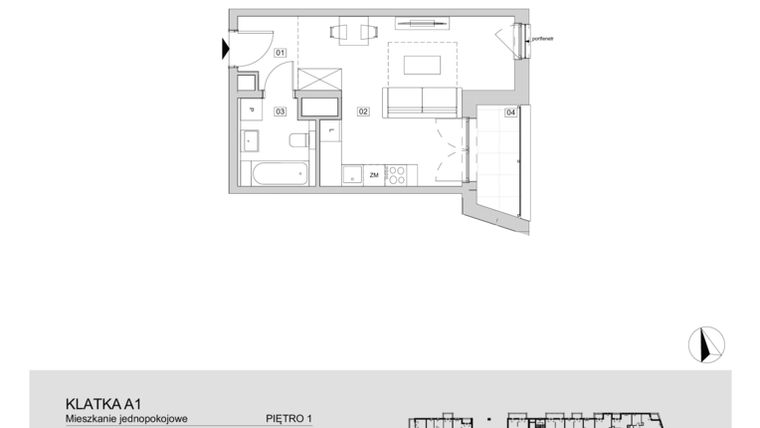 Rzut - Mieszkanie na sprzedaż 1 pokój o powierzchni 30,3 m² - numer A1.1.10 w ATAL Floriana