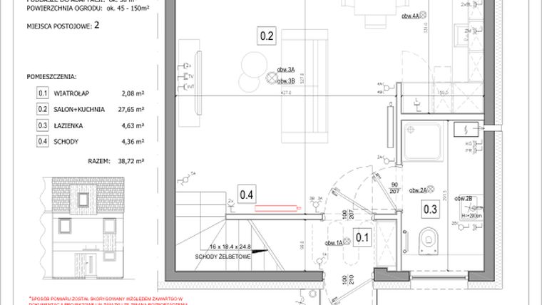 Rzut - Dom na sprzedaż 2 pokoje o powierzchni 71 m² - numer 34B w Osiedle Kwiatów etap III