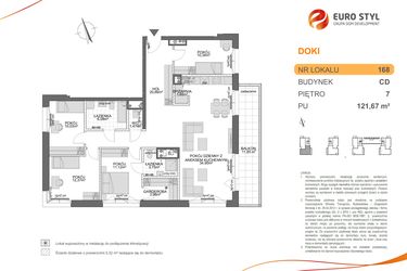 Rzut - Mieszkanie na sprzedaż 5 pokoi o powierzchni 121,67 m² - numer CD.168 w DOKI Living