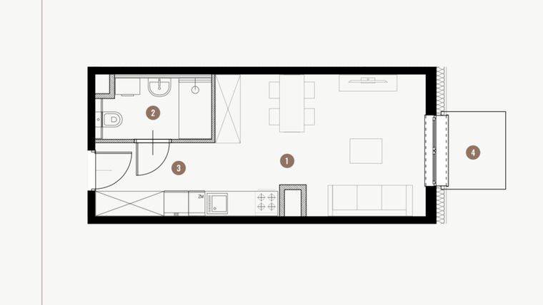 Rzut - Mieszkanie na sprzedaż 1 pokój o powierzchni 26,75 m² - numer I.3.17 w Tuwima Apartments
